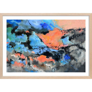 Affiche abstraite ocre et bleu provence Affiche + cadre en bois - Chêne