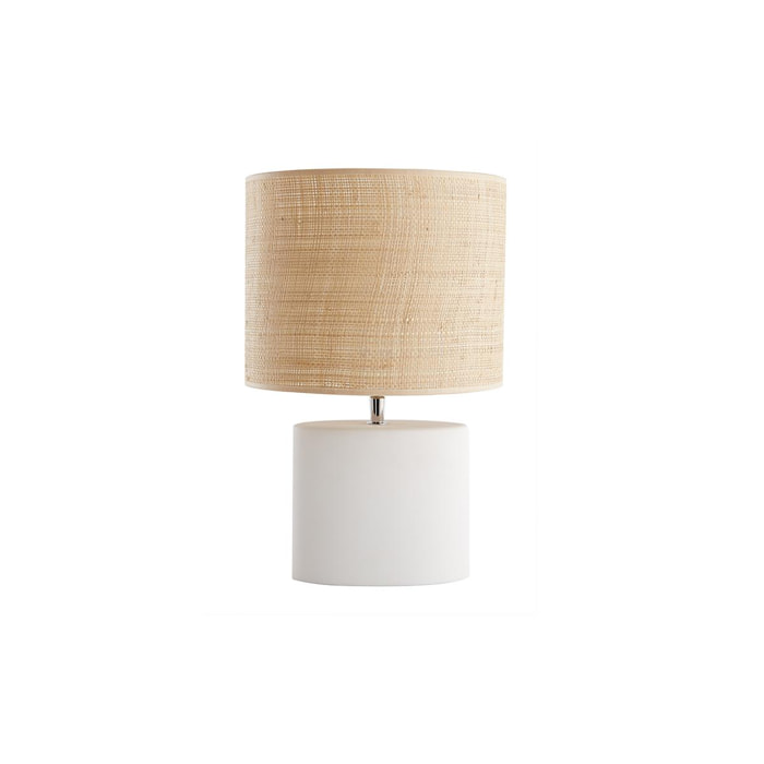 Lampe à poser en céramique blanc mat et abat-jour en raphia naturel H40 cm TIGA