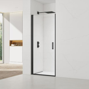 Fusion Porte de douche 90x196cm pivotante anticalcaire avec profilé noir mat (SATFUD90NIKAC)