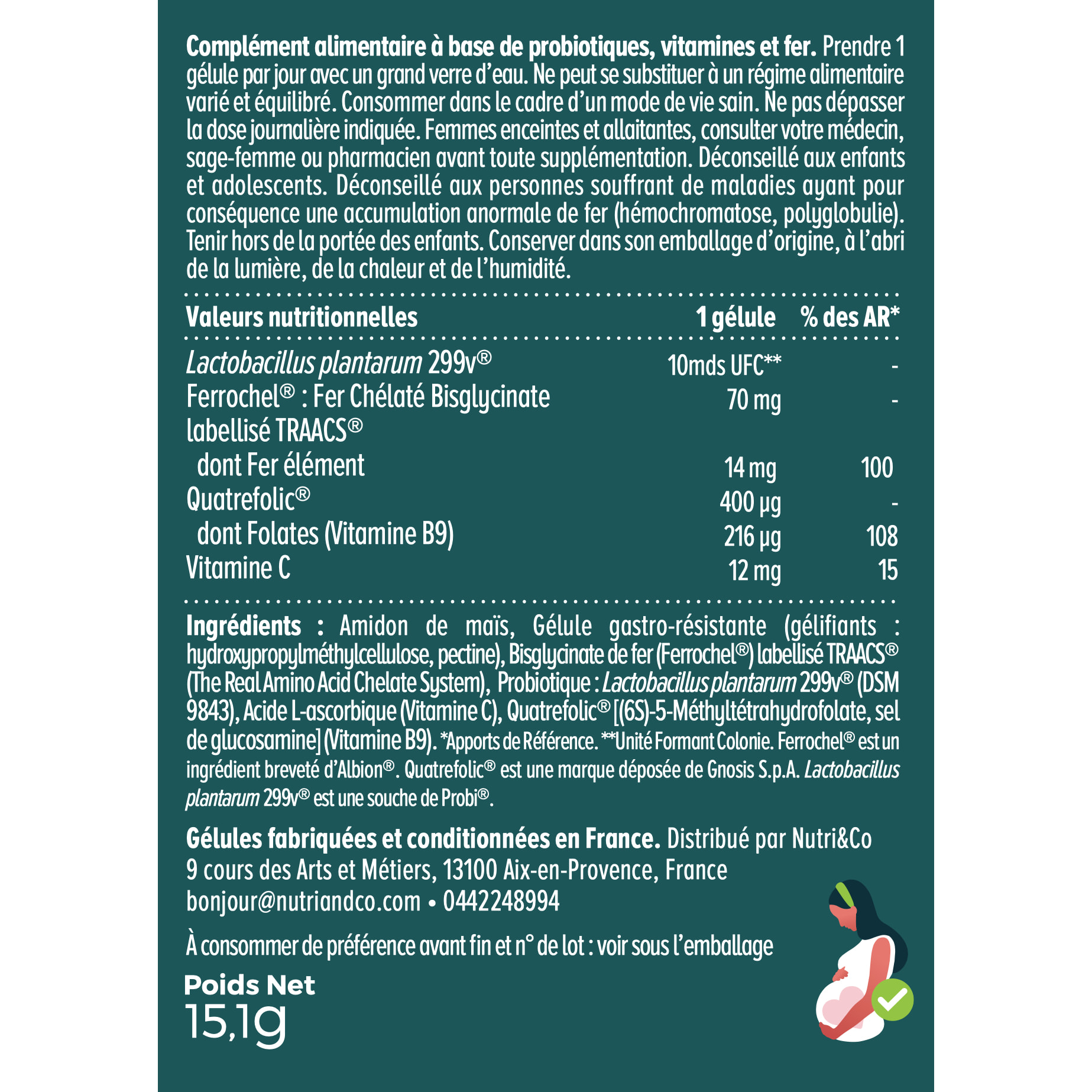 Nutri&Co Fer Bisglycinate et sa Souche Lactique - 30 gélules Vegan
