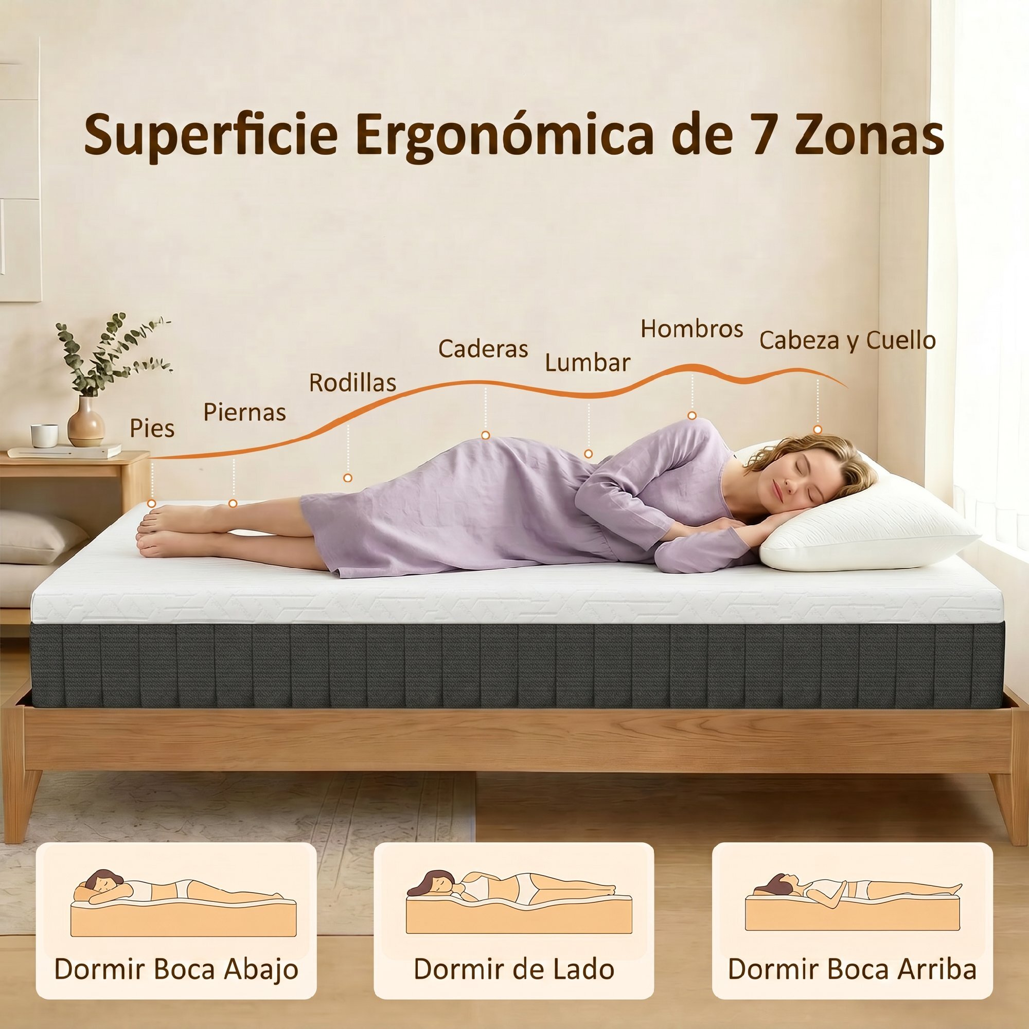 Colchón 190x135 cm, Grosor 25 cm, Colchón Viscoelástico de Muelles Ensacados de 7 Zonas, Firmeza Media, Funda Desmontable y Lavable, Certificado Oeko-Tex