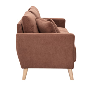 Canapé 3 places en tissu chenille terre brûlée et bois clair MUNIK