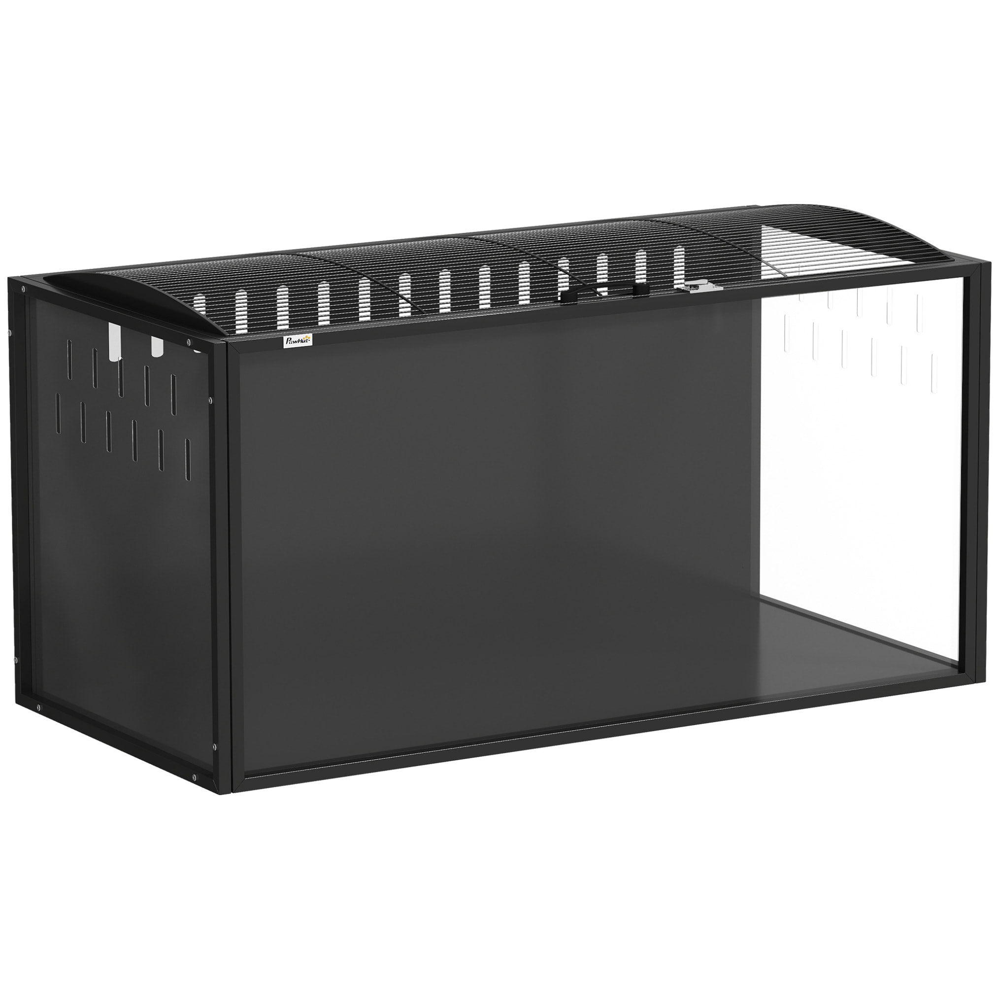 Cage hamster rongeur acier noir acrylique transparent toit ouvrant 105x51x53cm