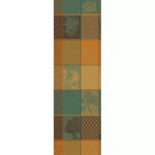 Chemin de table pur coton 220 g/m² motif jacquard brun vert Mille trees foret
