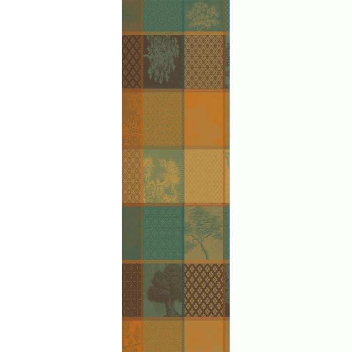 Chemin de table pur coton 220 g/m² motif jacquard vert brun Mille trees foret