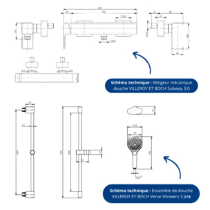 Mitigeur mécanique douche Subway 3.0 Chrome + Ensemble de douche Verve Showers 3 jets Noir mat