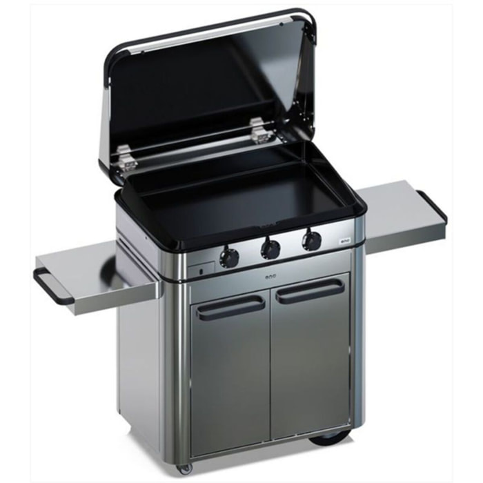 Plancha gaz ENO Combo enosign 80 inox 3 brûleurs sur chariot, 69x40 cm