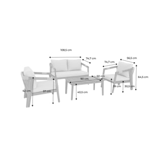 Salon de jardin en acacia 4 places beige avec cordes LOBERIA. table rectangulaire