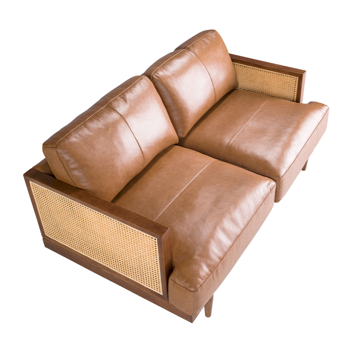 Sofá Angel Cerdá de 2 plazas tapizado en piel de origen vacuno en marrón patas de madera en nogal 164x96x83cm
