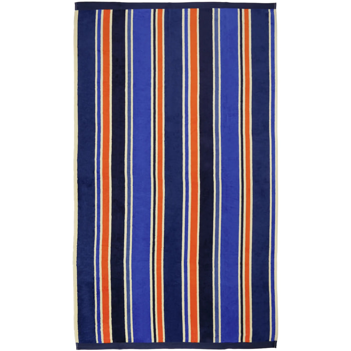Serviette de plage éponge velours Jacquard Bleu 100x175 470g/m² - Kapados