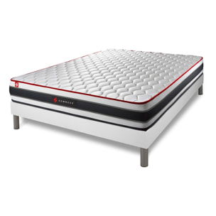 Pack prêt à dormir matelas ENERGY ressorts ensachés et mémoire de forme + sommier kit blanc + Couette + 2 oreillers