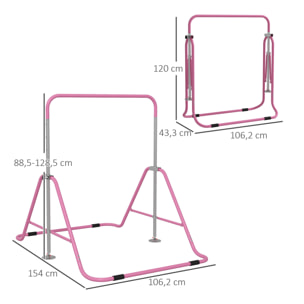 Barra de Gimnasia Artística, Barra Horizontal Plegable, Altura Ajustable, Equipo de Gimnasia para Entrenamiento en Casa, para Niños y Niñas, Rosa