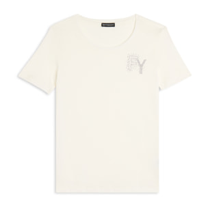 T-Shirt in jersey modal con Logo FY e Dettagli in Strass