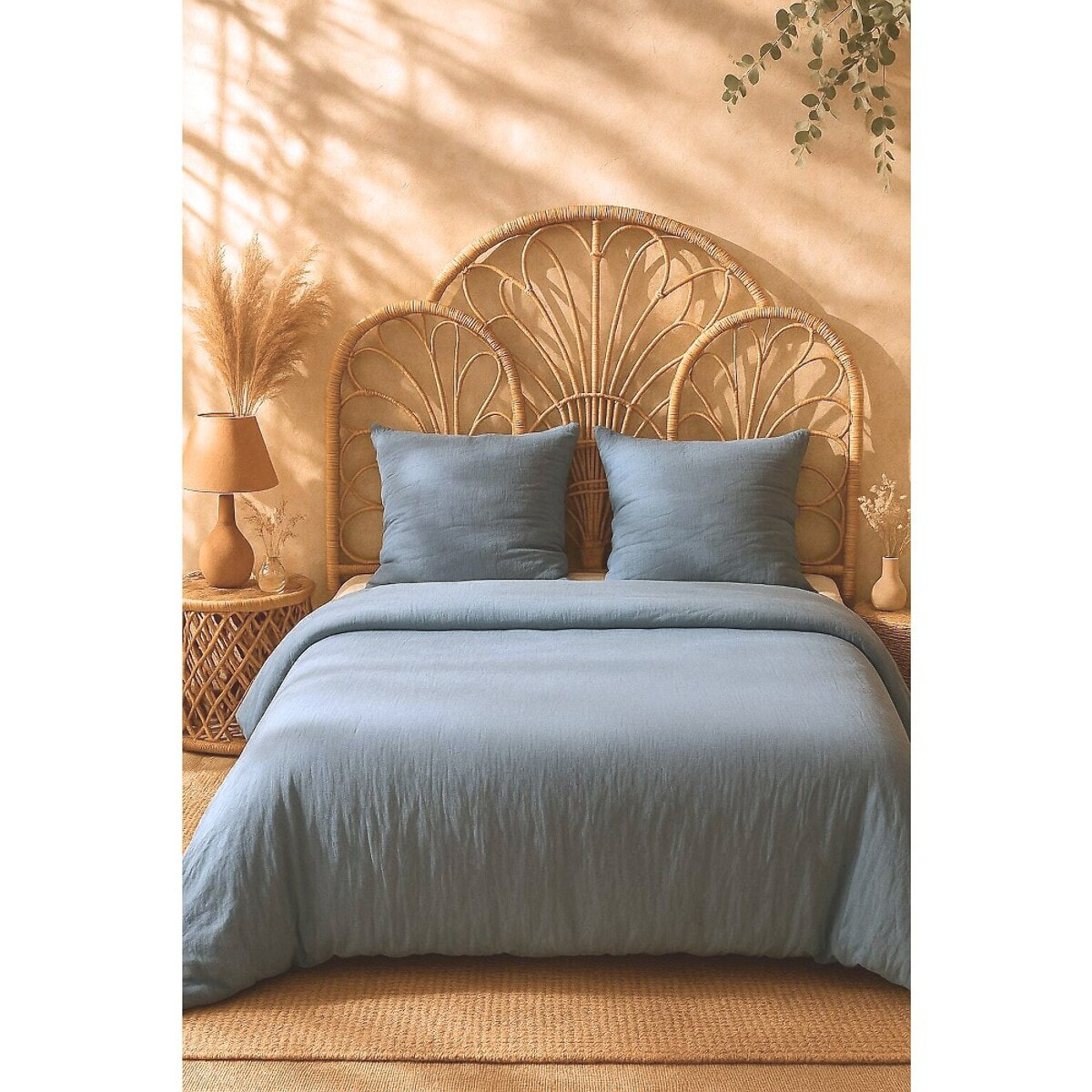 Parure housse de couette gaze de microfibre bleu petrole