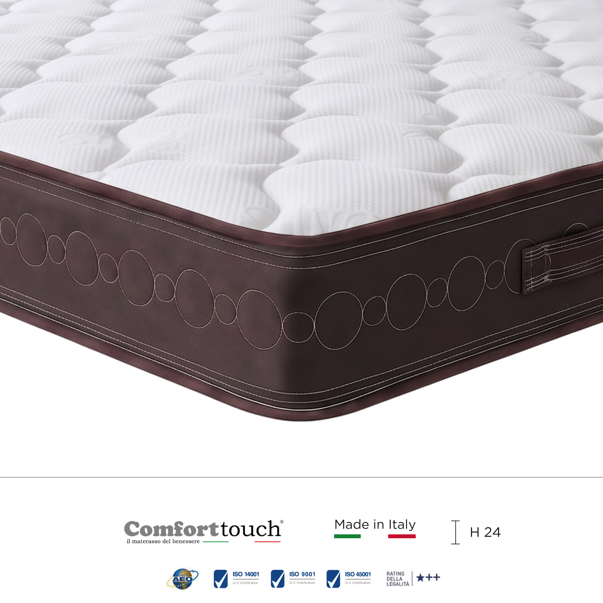 "Sienna" H24 cm 90x190 guanciale Memory OMAGGIO, a molle insacchettate indipendenti ,7 zone a portanza differenziata arrotolato