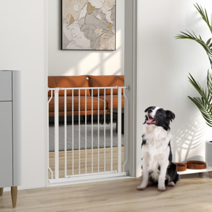 Barrera de Seguridad para Perros 75-85 cm para Puertas y Escaleras Puerta de Seguridad Apertura en Dos Sentidos y Solo una Mano Montaje a Presión y Doble Bloqueo Blanco