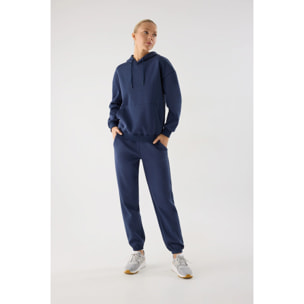 Conjunto de chándal deportivo afelpado sudadera con capucha y jogger azul marino