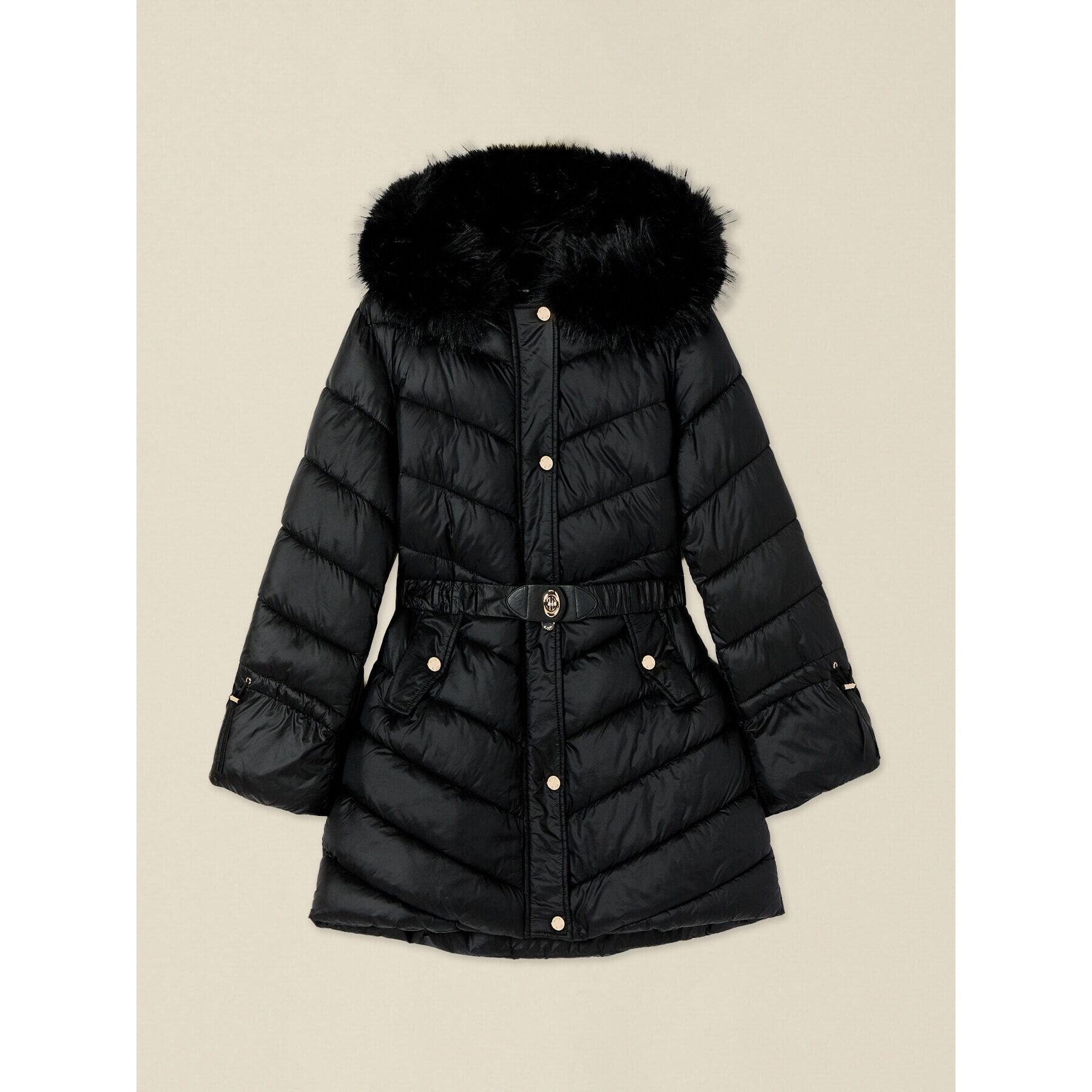 Oltre - Piumino midi con cappuccio e bordo peluche - Nero