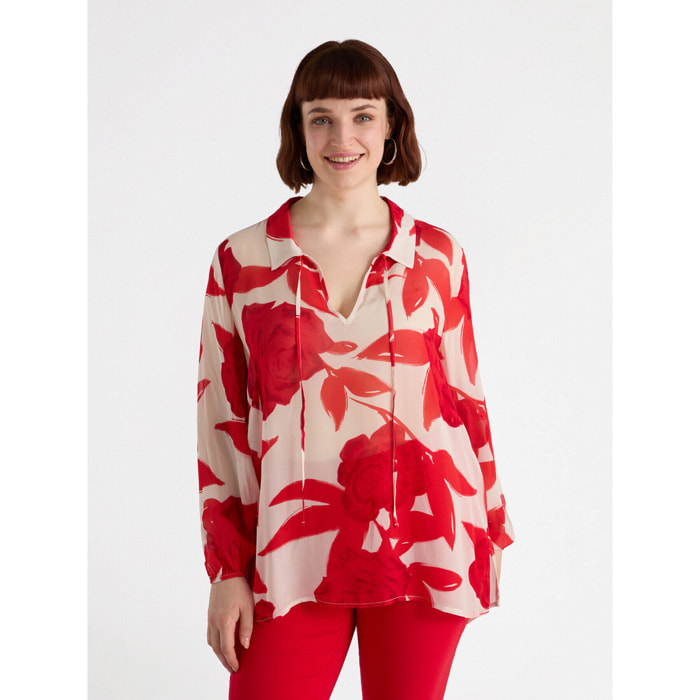 Fiorella Rubino - Blusa con estampado de rosas - Rojo