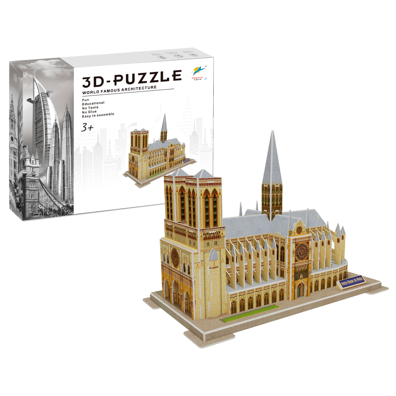 Puzle 3D de cartón de la Catedral de Notre Dame en París. 77 piezas.