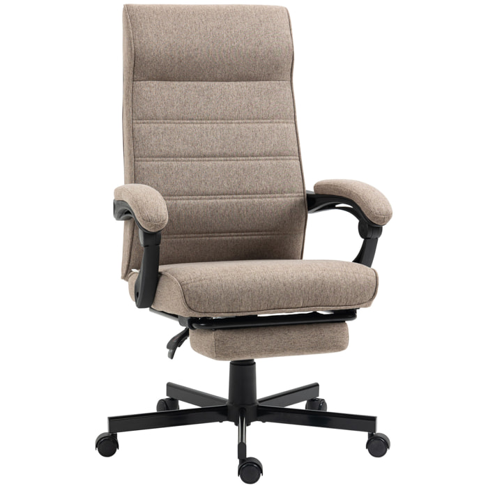 Silla de Oficina Giratorio Silla de Escritorio Reclinable de Tela con Altura Ajustable Reposabrazos y Reposapiés Retráctil para Salón Oficina Estudio Carga 120 kg 68x67x106-114 cm Marrón