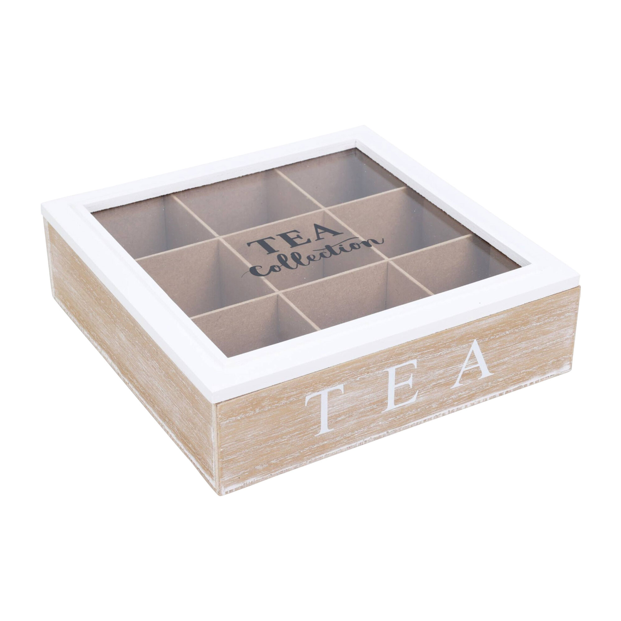 Well home caja de té de 9 compartimentos con tapa de vidrio en mdf blanco