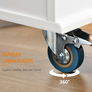 Carro de Cocina con Ruedas Carrito de Servicio con Encimera Extendida 3 Cajones 1 Armario con Estante Ajustable Interior Barra de Colgar y Especiero 128,8x75,5x92,5 cm Blanco