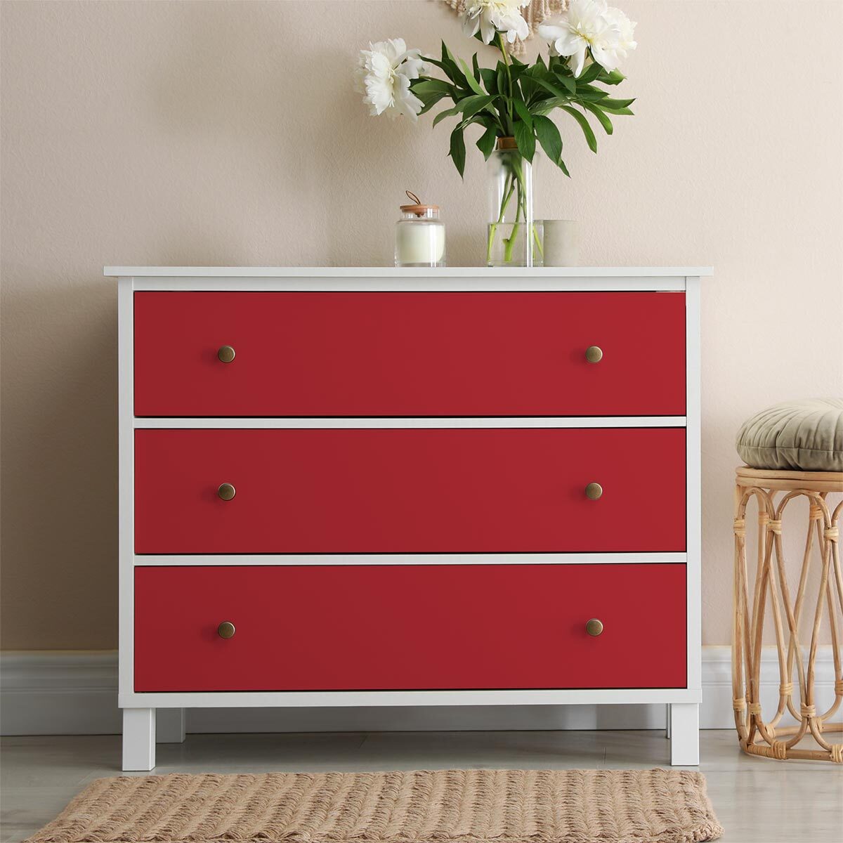 Rouleau adhésif décoratif Vinyle au Mètre - Rouge cerise - Sticker Lavable Imperméable Mur Cuisine Meubles