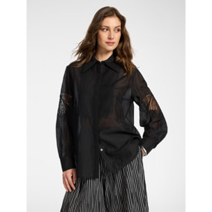 Elena Mirò - Camicia in organza ricamata - Nero