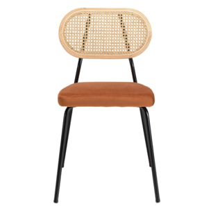 AGATHE - Lot de 2 chaises métal noir assise velours orange ambré dossier rotin