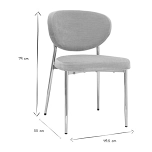 Chaises en tissu effet velours taupe et métal chromé (lot de 2) BREKA