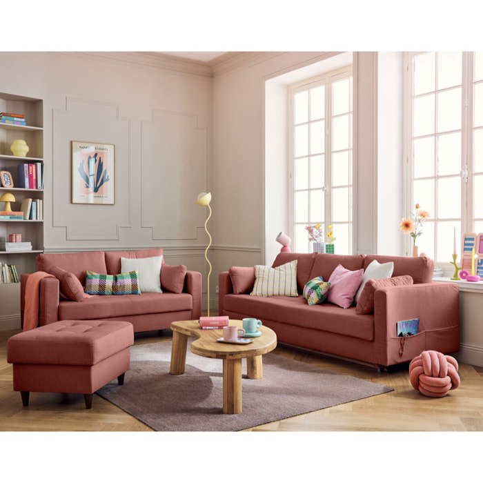 Anna - pouf en velours - pieds en bois - Rose