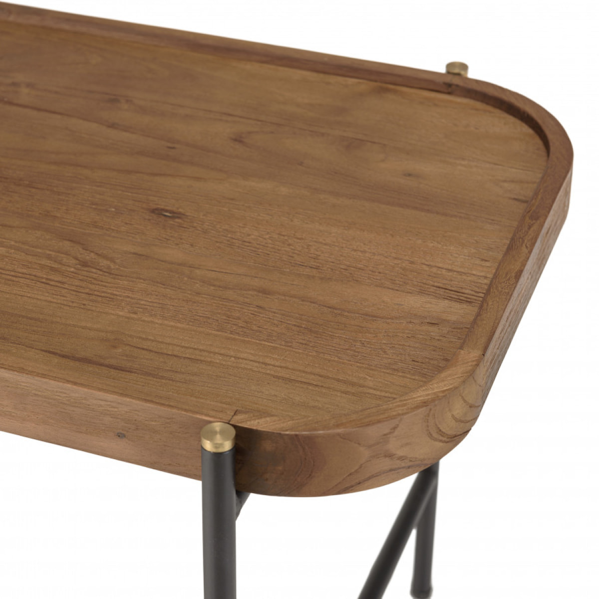 ALIDA - Table basse ovale 85x43cm plateau en bois de teck recyclé