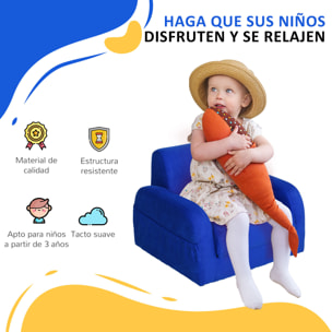 Sillón para Niños de 3 Años Sofá Transformable Diseño 2 en 1 Cama Infantil Plegable de 2 Posiciones con Reposabrazos Asiento Ancho Acolchado 47x45x38 cm Azul