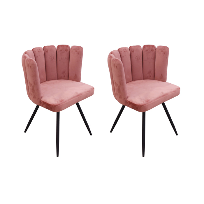 Chaise Ariel Velours Rose - Lot De 2