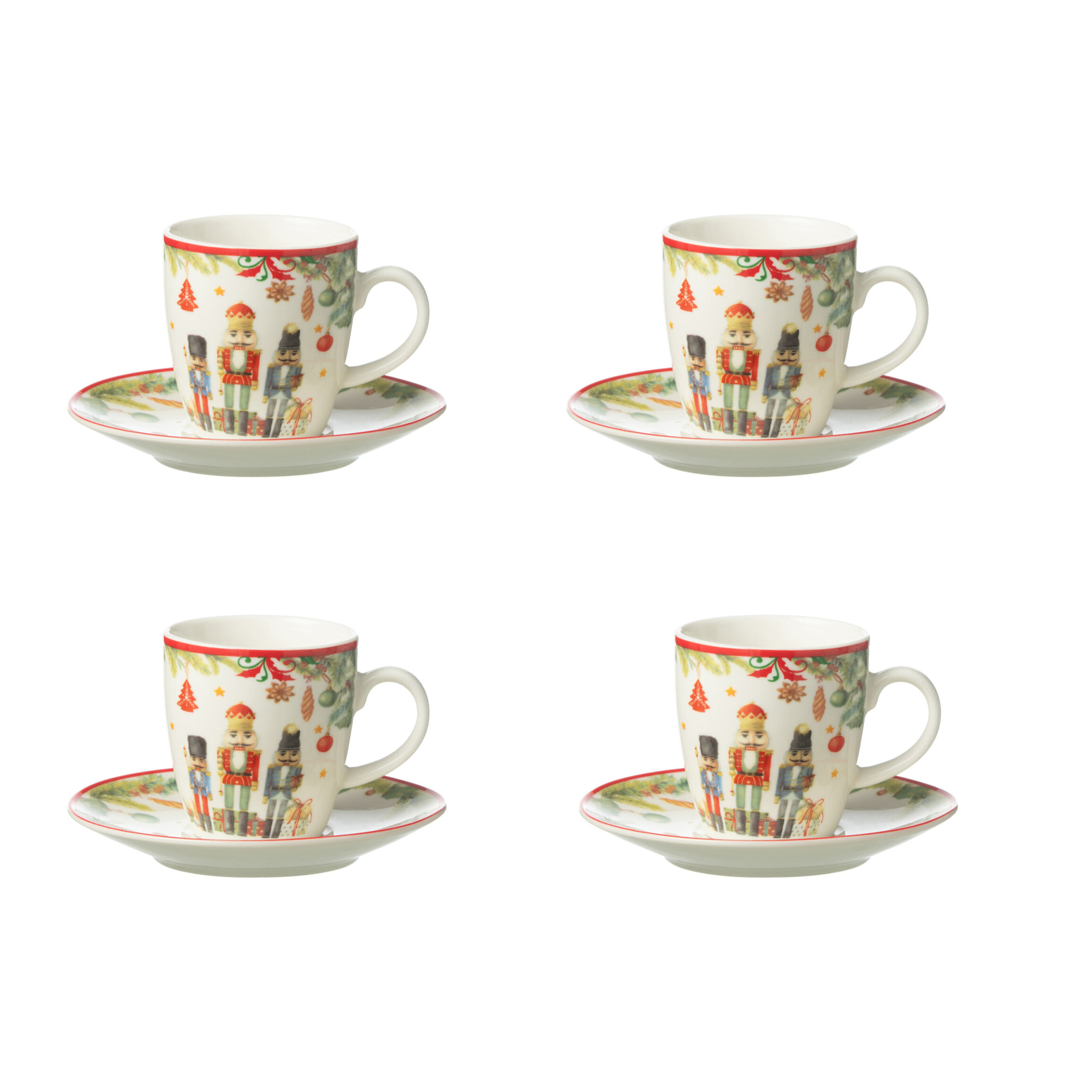 J-Line tasse + sous-tasse Casse-Noisette - céramique - blanc - boîte de 4