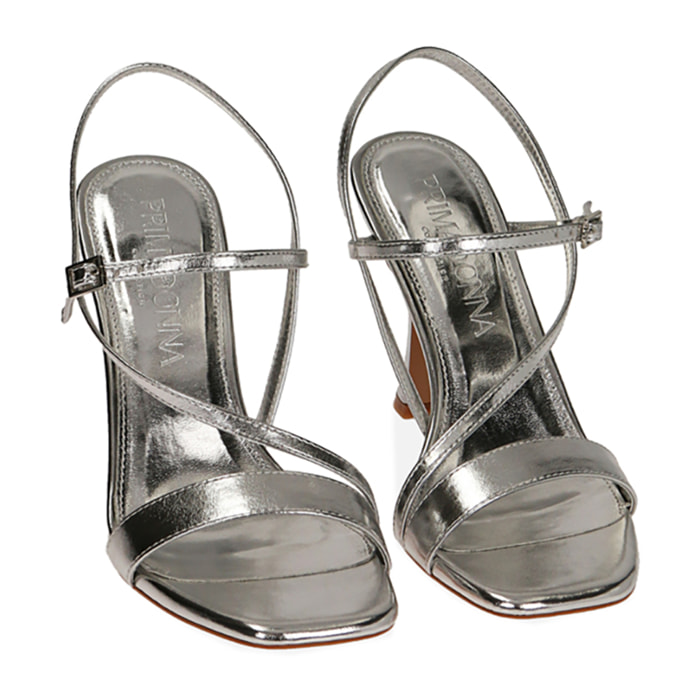 Sandali argento laminato, tacco 9,5 cm
