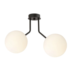 Lampada a sospensione Nova in acciaio nero con diffusori in vetro opalino
