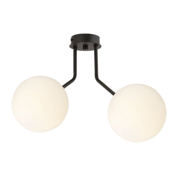Lampada a sospensione Nova in acciaio nero con diffusori in vetro opalino