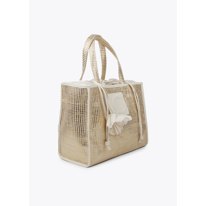 Borsa a cesta grande effetto rafia metallizzata