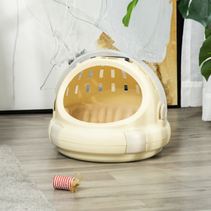 Maison chat - niche chat portable avec poignée - sac de transport chat verrouillable - coussin amovible inclus - dim. Ø 41 x 35,2H cm - PP beige