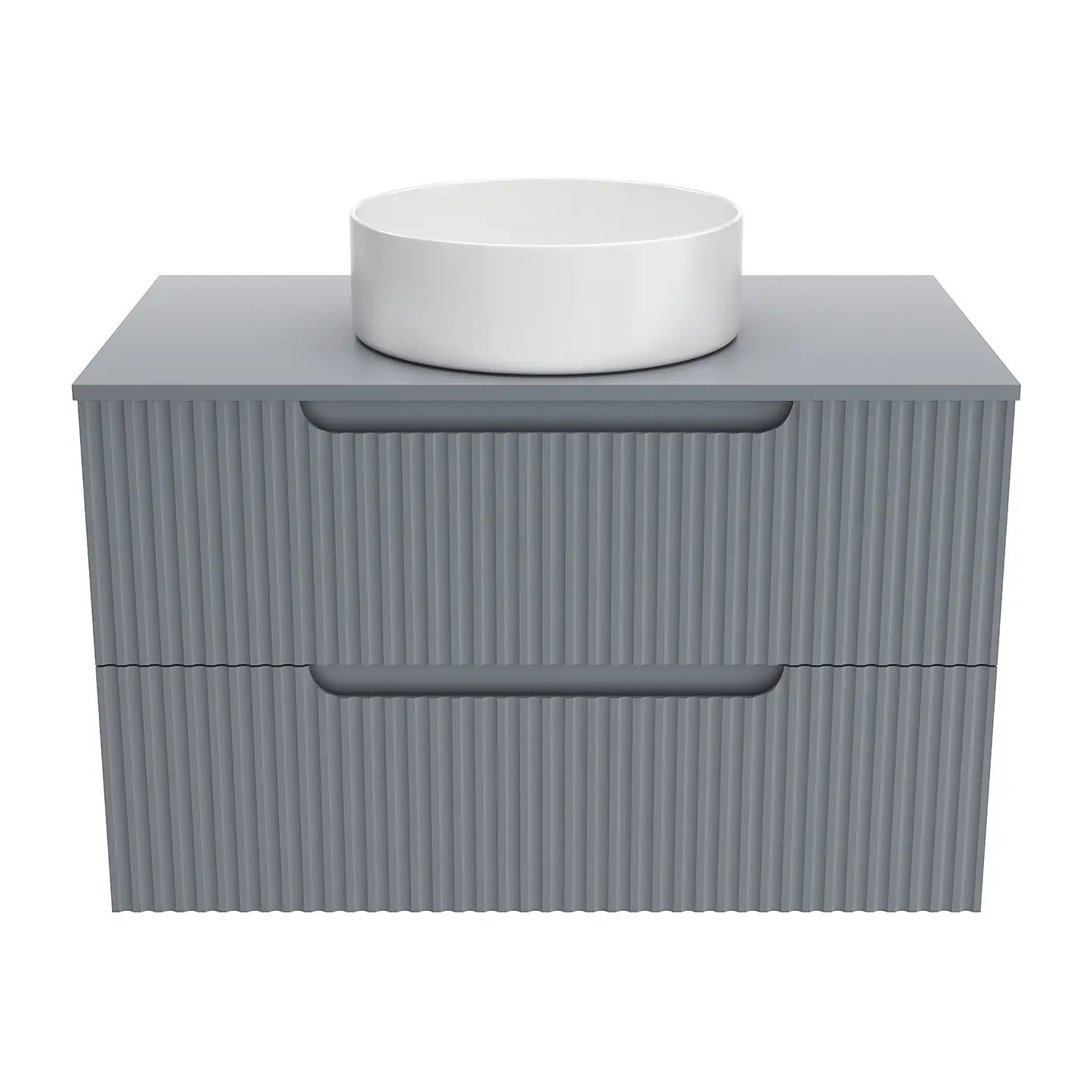 Meuble de Salle de Bains LEON 80cm Gris - 2 Tiroirs en MDF Ondules - Vasque Ronde 36cm