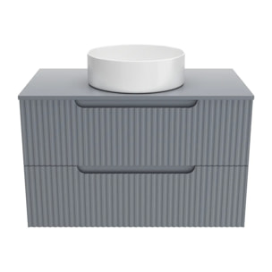 Meuble de Salle de Bains LEON 80cm Gris - 2 Tiroirs en MDF Ondules - Vasque Ronde 36cm