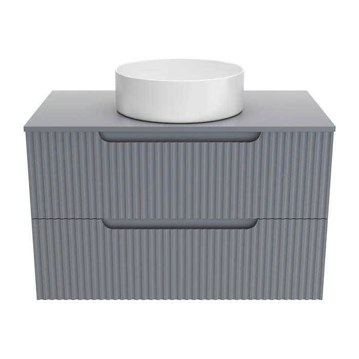 Meuble de Salle de Bains LEON 80cm Gris - 2 Tiroirs en MDF Ondules - Vasque Ronde 36cm