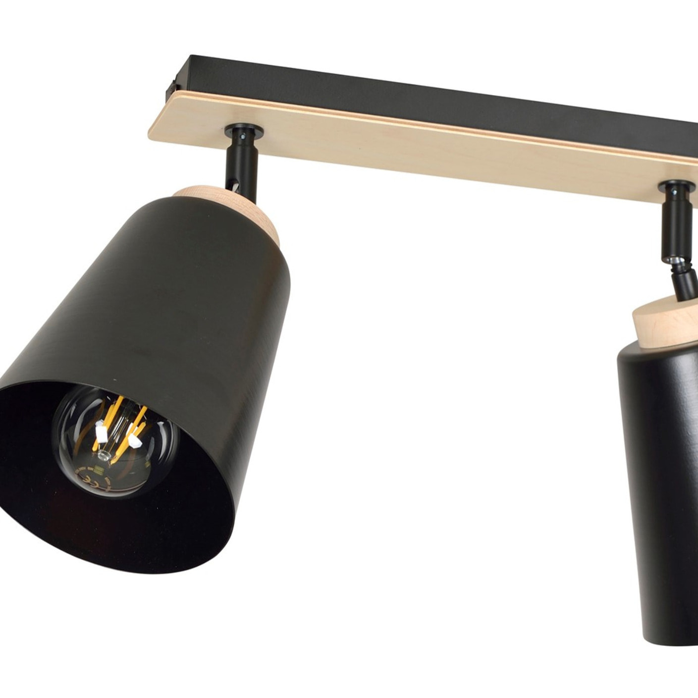 Faretto a soffitto ATLAS in acciaio nero e legno naturale