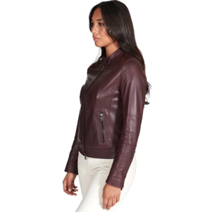 Giacca biker in pelle naturale bordeaux effetto liscio