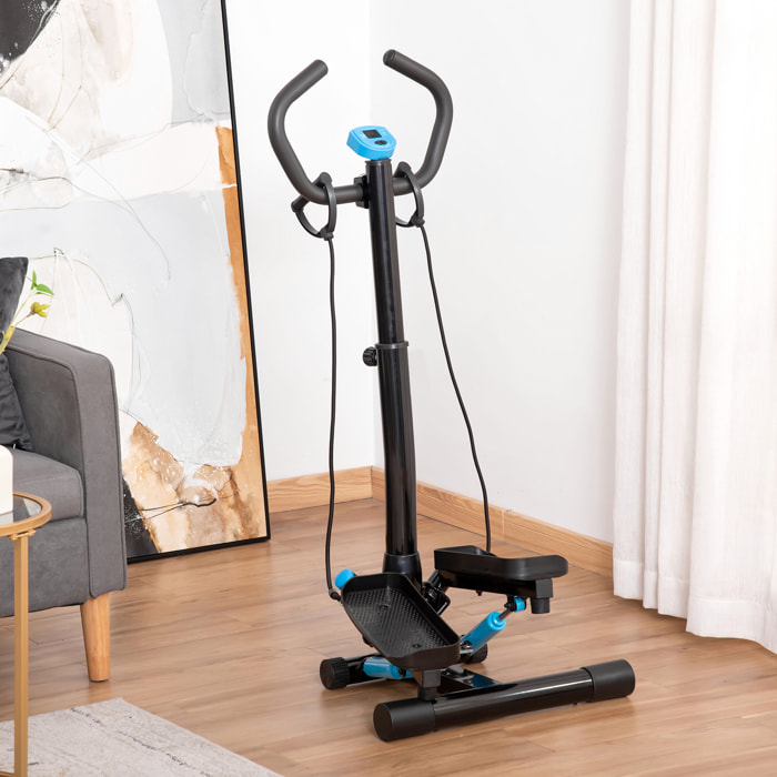 Máquina de Step Stepper Fitness con Manillar Altura Ajustable Pantalla LCD Cintas y Pedales Antideslizantes Equipo de Ejercicio para Gimnasio en Casa 55x53x118-128 cm Negro