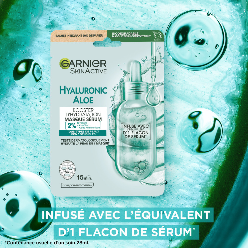 Garnier SkinActive Hyaluronic Aloe Routine Hydratante et Repulpante, Sérum, Gel Repulpant, Masque Tissu