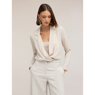 Motivi - Camicia body in crêpe de chine con scollo incrociato - Beige
