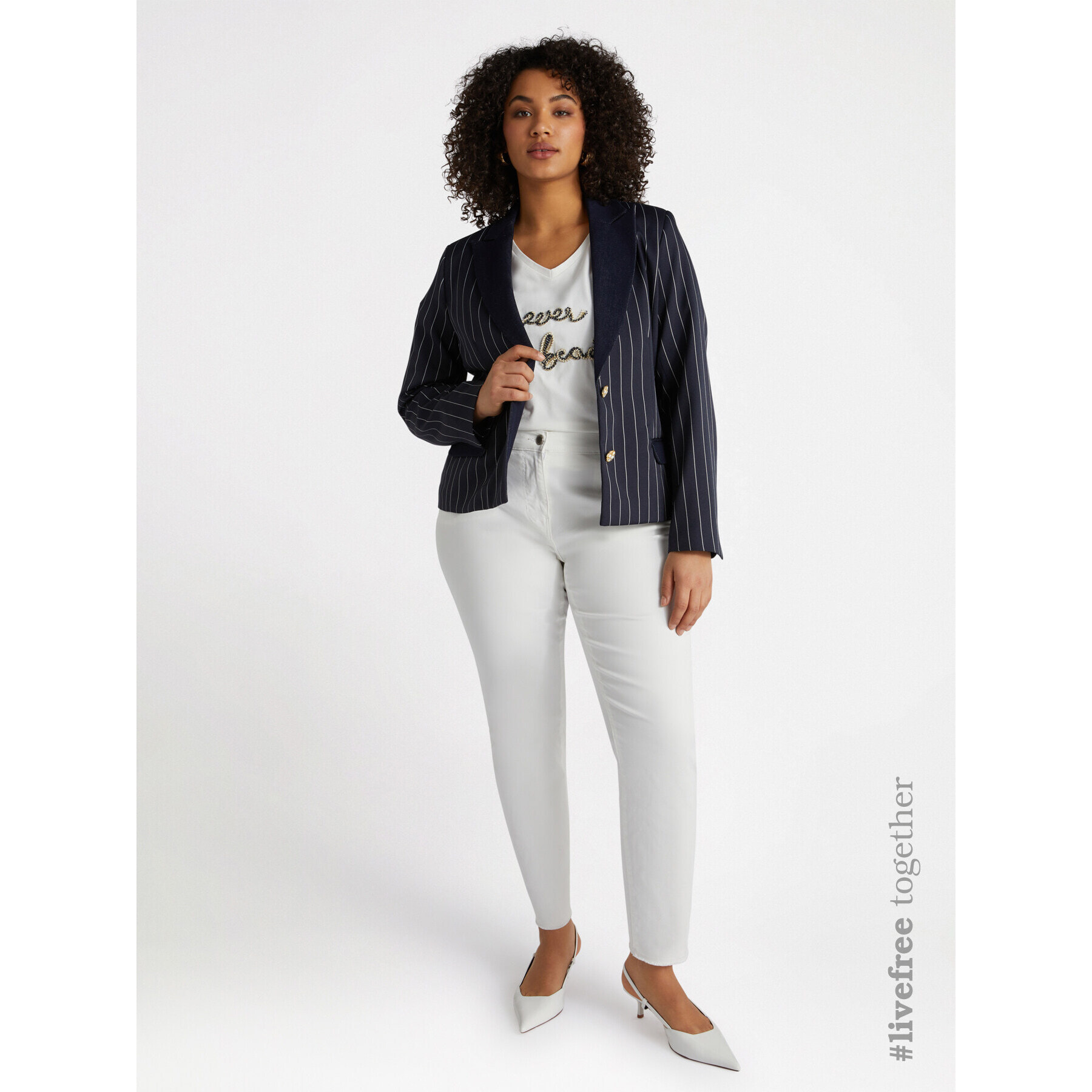 Fiorella Rubino - Blazer gessato con parti in denim - Blu